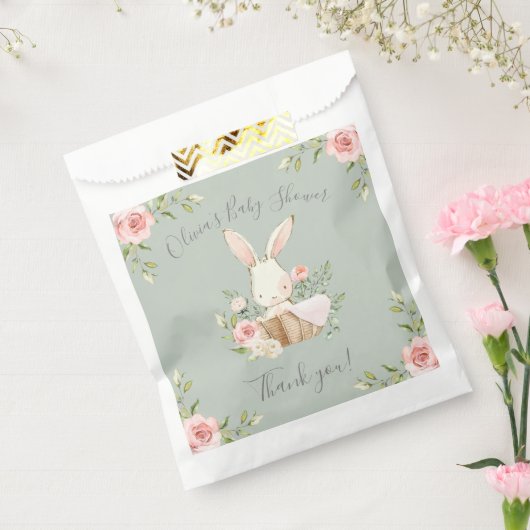 Sage Green Bunny Rabbit Baby shower Bedankzakje (Gezegeld)