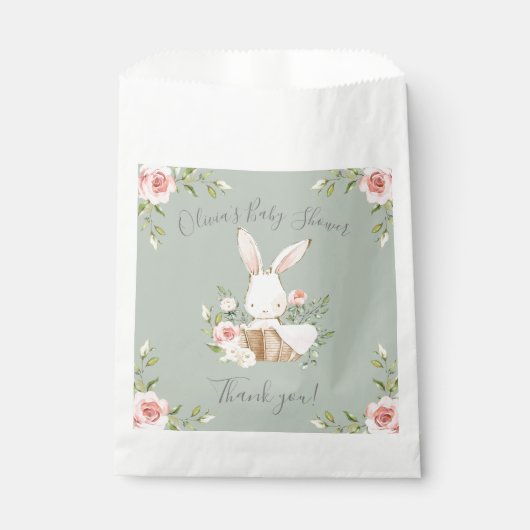 Sage Green Bunny Rabbit Baby shower Bedankzakje (Voorkant)