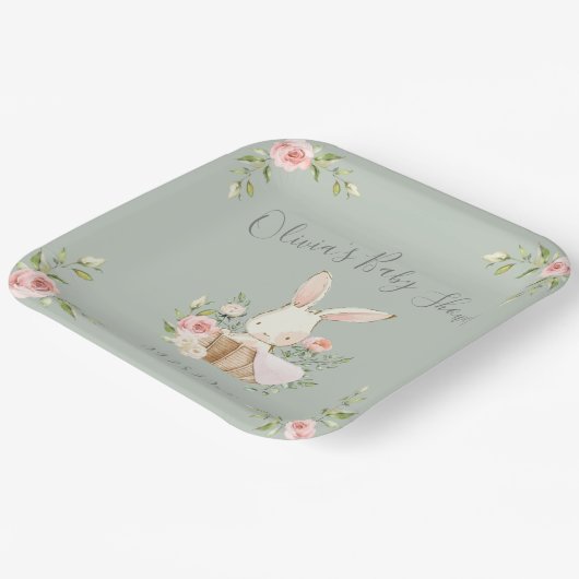 Sage Green Bunny Rabbit Baby shower Papieren Bordje (Gebogen)