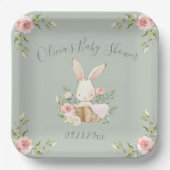 Sage Green Bunny Rabbit Baby shower Papieren Bordje (Voorkant)
