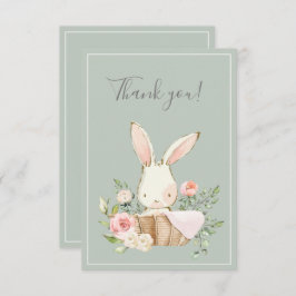 Sage Green Bunny Rabbit Flat Hartelijk dank Bedankkaart