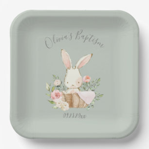 Sage Green Bunny Rabbit Girl Baby Baptisme Papieren Bordje