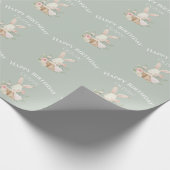 Sage Green Bunny Rabbit Girl Personalized Cadeaupapier (Hoek)