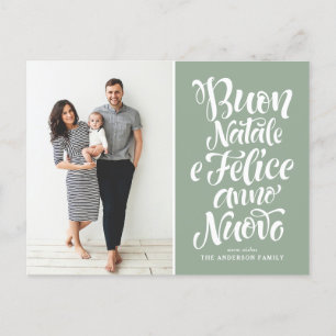 Sage Green Buon Natale Kalligrafie Kerstfoto Feestdagenkaart