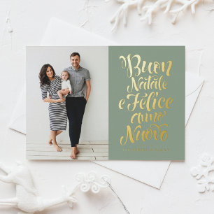 Sage Green Buon Natale Kalligrafie Kerstfoto Folie Feestdagenkaart