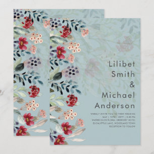 Sage Green Burgundy Blue Floral Wedding Kaart
