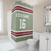 Sage Green Burgundy White Stripes Sports Jersey Douchegordijn (In situ)