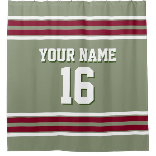 Sage Green Burgundy White Stripes Sports Jersey Douchegordijn (Voorkant)