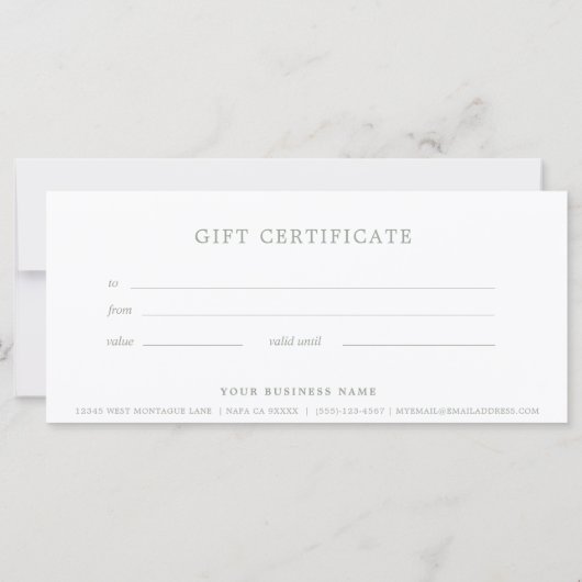 Sage Green Business Cadeaubon Elegant (Achterkant)