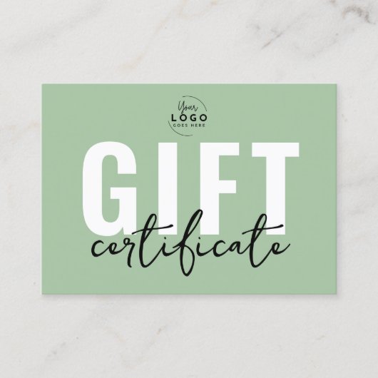 Sage Green Business Cadeaubon Visitekaartje (Voorkant)