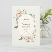 Sage green & butter yellow floral wedding card kaart (Staand voorkant)