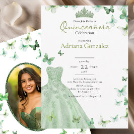 Sage Green Butterflies Dress Tiara Quinceanera Kaart