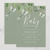 Sage Green Butterfly Baby in Bloom Baby shower Kaart (Voorkant / Achterkant)
