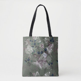 Sage Green Butterfly Floral Canvas tas
