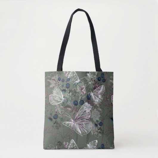 Sage Green Butterfly Floral Canvas tas (Voorkant)