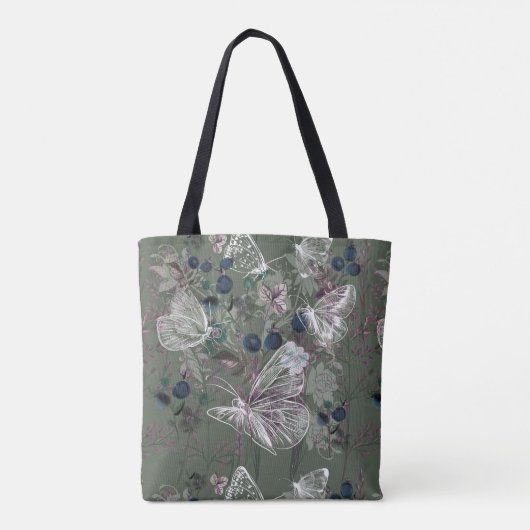 Sage Green Butterfly Floral Canvas tas (Achterkant)