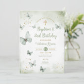 Sage Green Butterfly Girl 3e verjaardag doop Kaart (Staand voorkant)