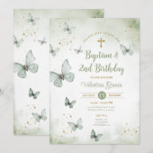 Sage Green Butterfly Girl 3e verjaardag doop Kaart (Voorkant / Achterkant)