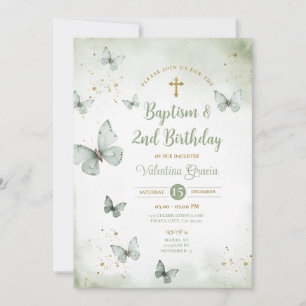 Sage Green Butterfly Girl 3e verjaardag doop Kaart