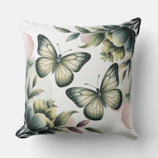 Sage Green Butterfly Throw Pillow Kussen (Voorkant)
