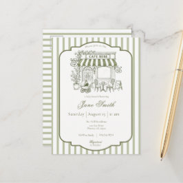 Sage Green Cafe Bebe Kitten Baby Shower Uitnodigin Briefkaart