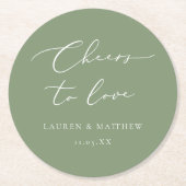 Sage Green Calligraphy Cheers to Love Wedding Ronde Kartonnen Onderzetter (Voorkant)