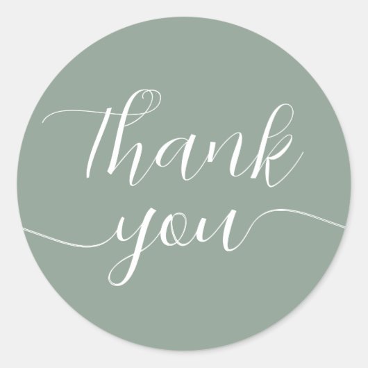 Sage Green Calligraphy Elegant Bedankt Ronde Sticker (Voorkant)