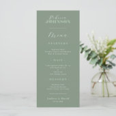 Sage Green Calligraphy Guest Name Wedding Dinner Menu (Staand voorkant)