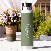 Sage Green Calligraphy Handwriting Name Waterfles