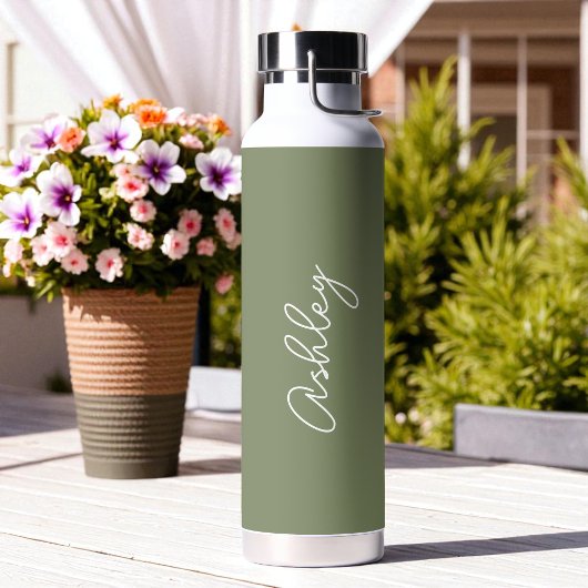 Sage Green Calligraphy Handwriting Name Waterfles