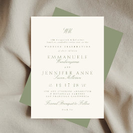 Sage Green Calligraphy Monogram Cream De bruiloft Kaart