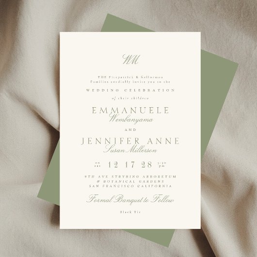 Sage Green Calligraphy Monogram Cream De bruiloft Kaart