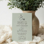 Sage Green Calligraphy Monogram formele bruiloft Kaart