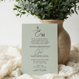 Sage Green Calligraphy Monogram formele bruiloft Kaart