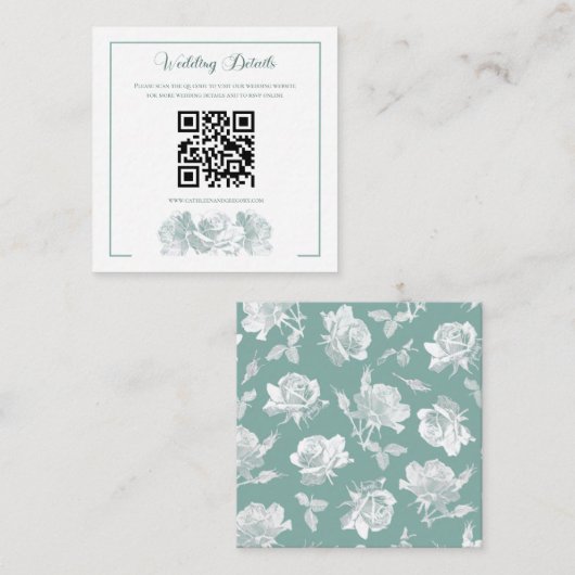 Sage Green Calligraphy QR Code Wedding Informatiekaartje (Voorkant / Achterkant)