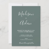 Sage Green Calligraphy QR Code Wedding Invitation Kaart (Voorkant)