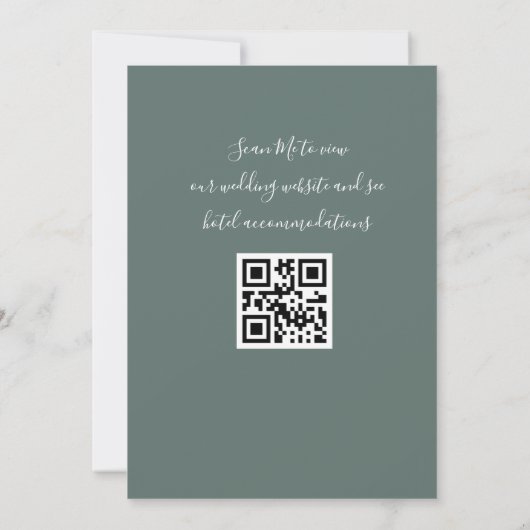 Sage Green Calligraphy QR Code Wedding Invitation Kaart (Achterkant)