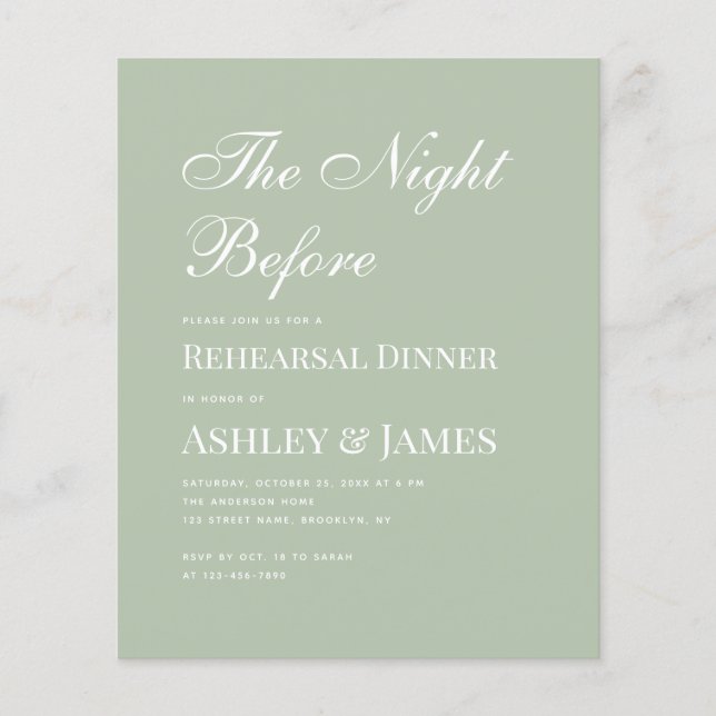 Sage Green Calligraphy Rehearsal Dinner Invitation (Voorkant)