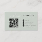 Sage Green Calligraphy Script QR-code Visitekaartje (Achterkant)