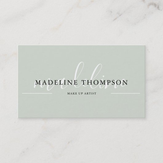 Sage Green Calligraphy Script QR-code Visitekaartje (Voorkant)