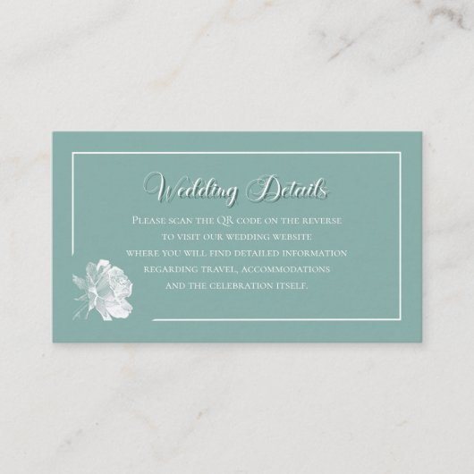 Sage Green Calligraphy Script QR Info Wedding Informatiekaartje (Voorkant)