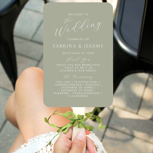 Sage Green Calligraphy Script Wedding Program Handwaaier