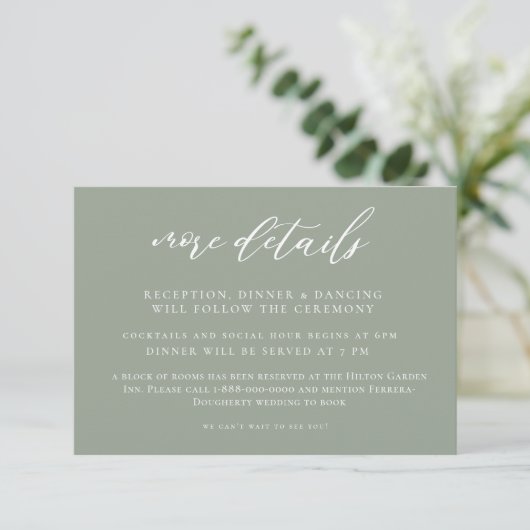 Sage Green Calligraphy Wedding Enclosure Kaart (Staand voorkant)