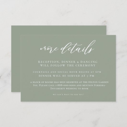 Sage Green Calligraphy Wedding Enclosure Kaart (Voorkant / Achterkant)