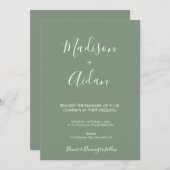 Sage Green Calligraphy Wedding Invitation Kaart (Voorkant / Achterkant)