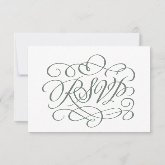 Sage Green Calligraphy Wedding maalt RSVP Card (Voorkant)