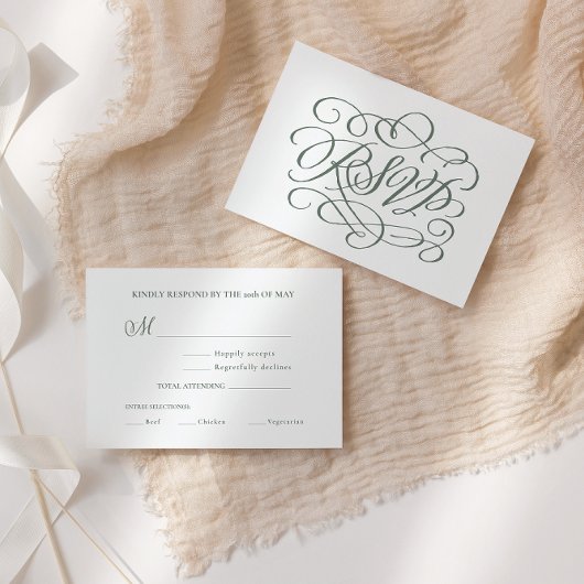 Sage Green Calligraphy Wedding maalt RSVP Card Bedankkaart