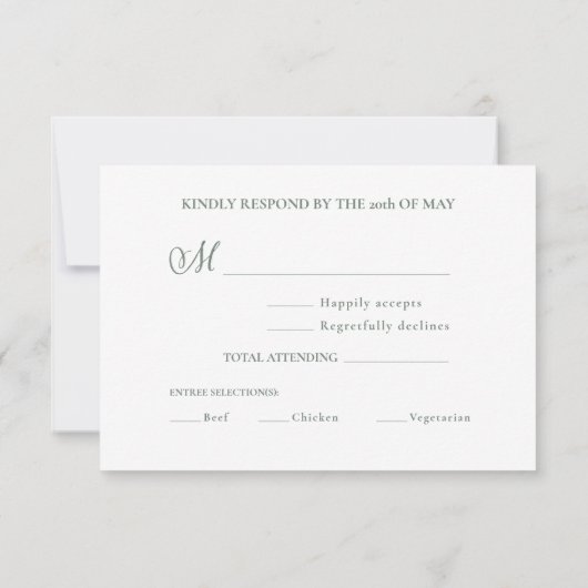 Sage Green Calligraphy Wedding maalt RSVP Card Kaartje (Achterkant)