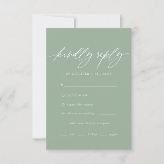 Sage Green Calligraphy Wedding Menu Choice RSVP (Voorkant)