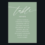 Sage Green Calligraphy Wedding Seating Chart Kaart<br><div class="desc">Sage Green Calligraphy Wedding Seating Chart Table Number</div>